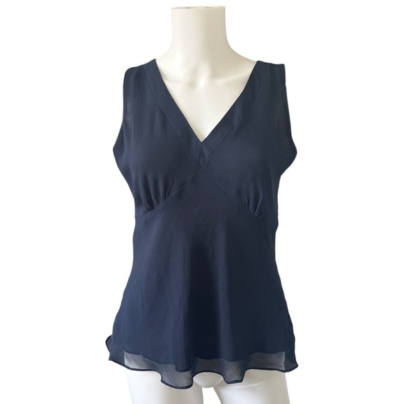 Bob Mackie Navy Blue Shell Tank Blouse V Neck Chiffon Womens Size 6 - Picture 7 of 7